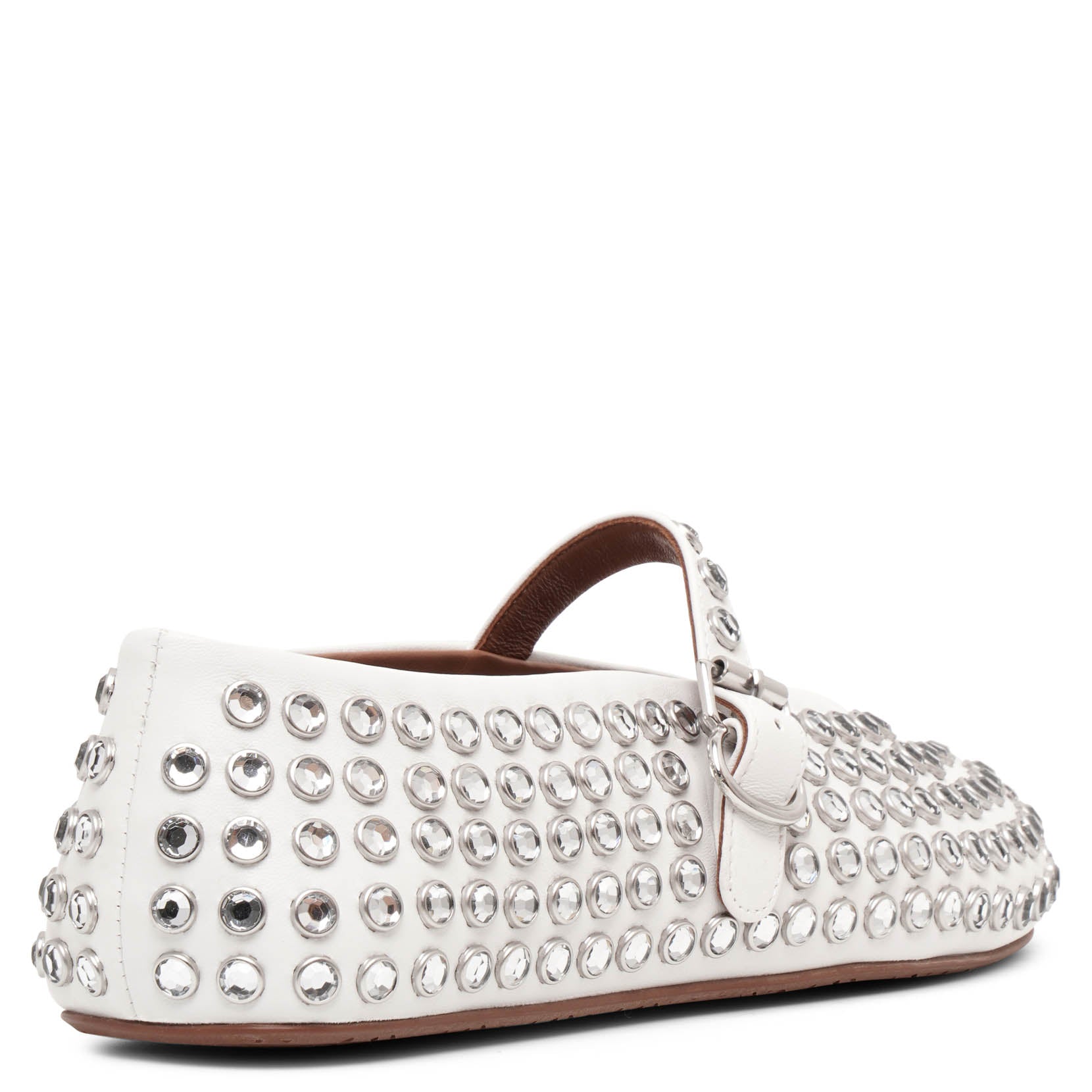 Embellished white leather ballet flats