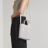 Mina NS white leather tote bag