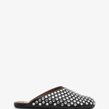 Embellished black leather mule flats