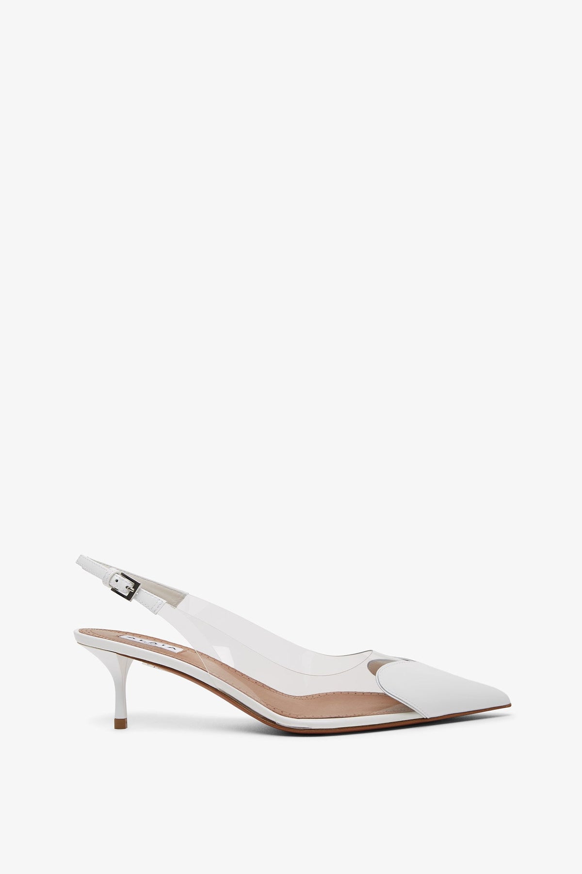 ALAÏA LE COEUR PATENT WHITE SLINGBACKS 