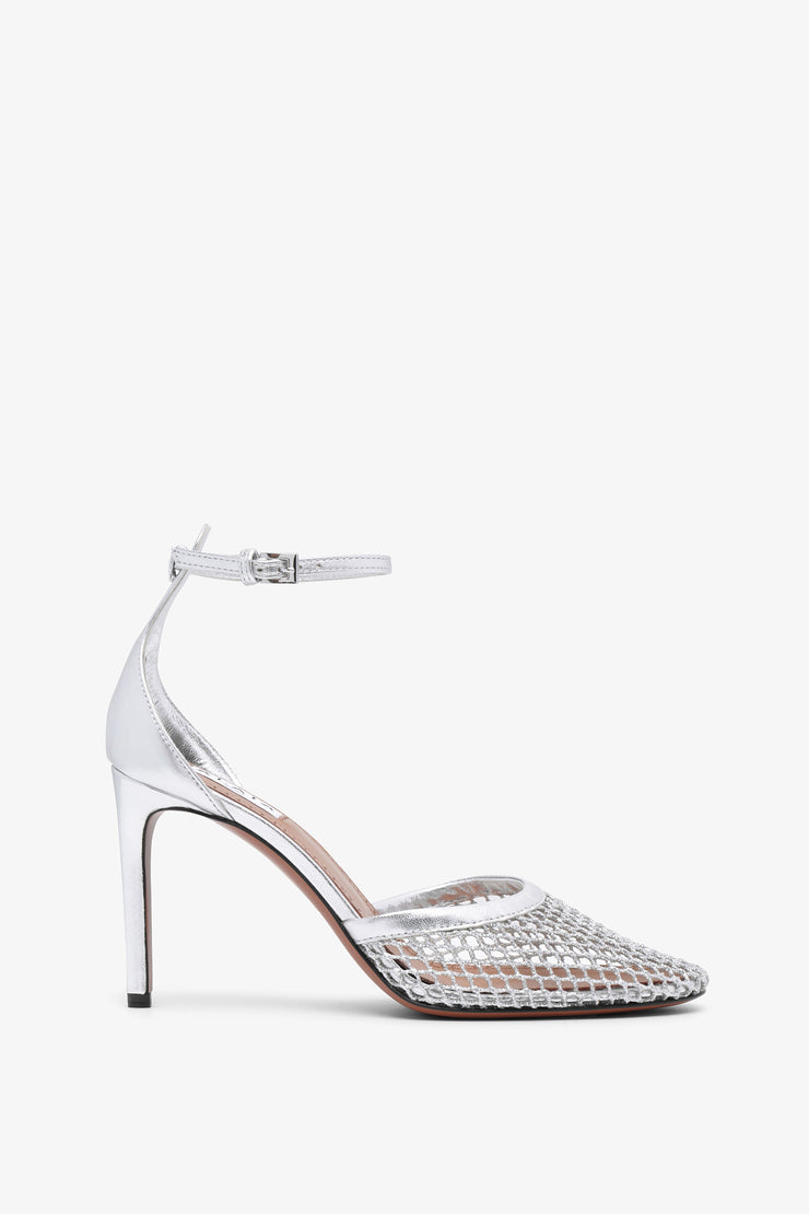 Silver mesh pumps