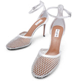 Silver mesh pumps