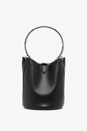 Ring black leather bucket bag