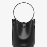 Ring black leather bucket bag