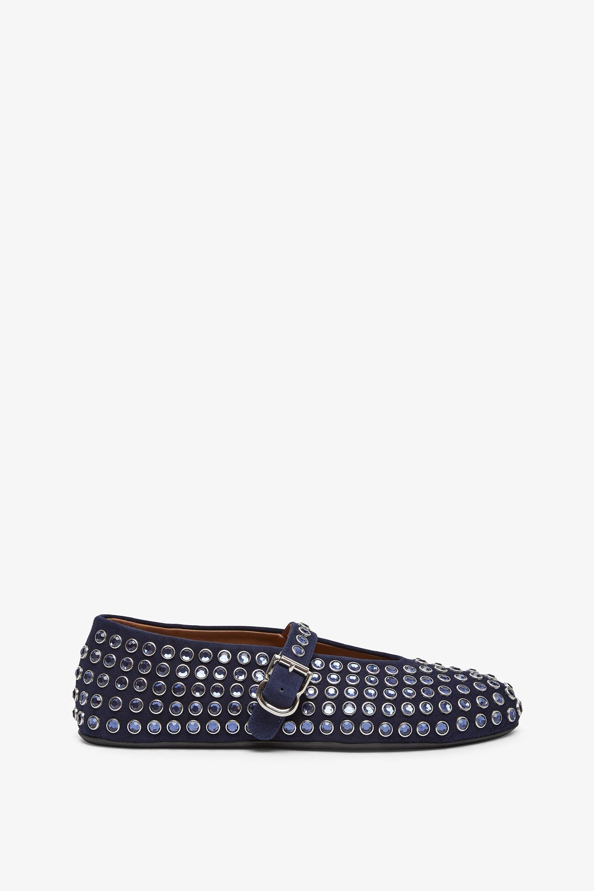 ALAÏA EMBELLISHED BLUE SUEDE BALLET FLATS