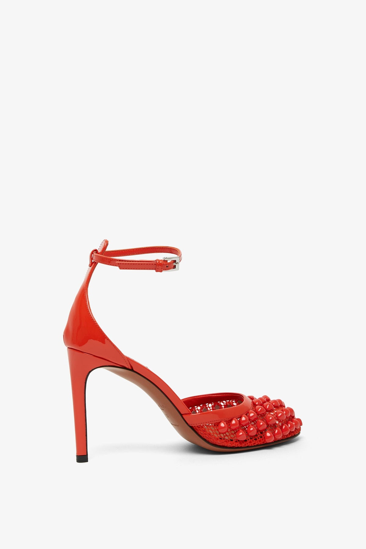 ALAÏA RED STUDDED FISHNET PUMPS 