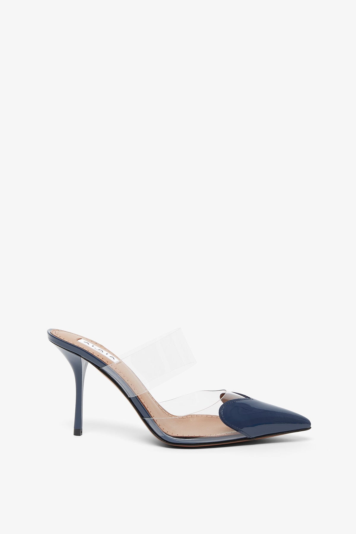 Shop Alaïa Mule Coeur 90 Patent Blue Mules