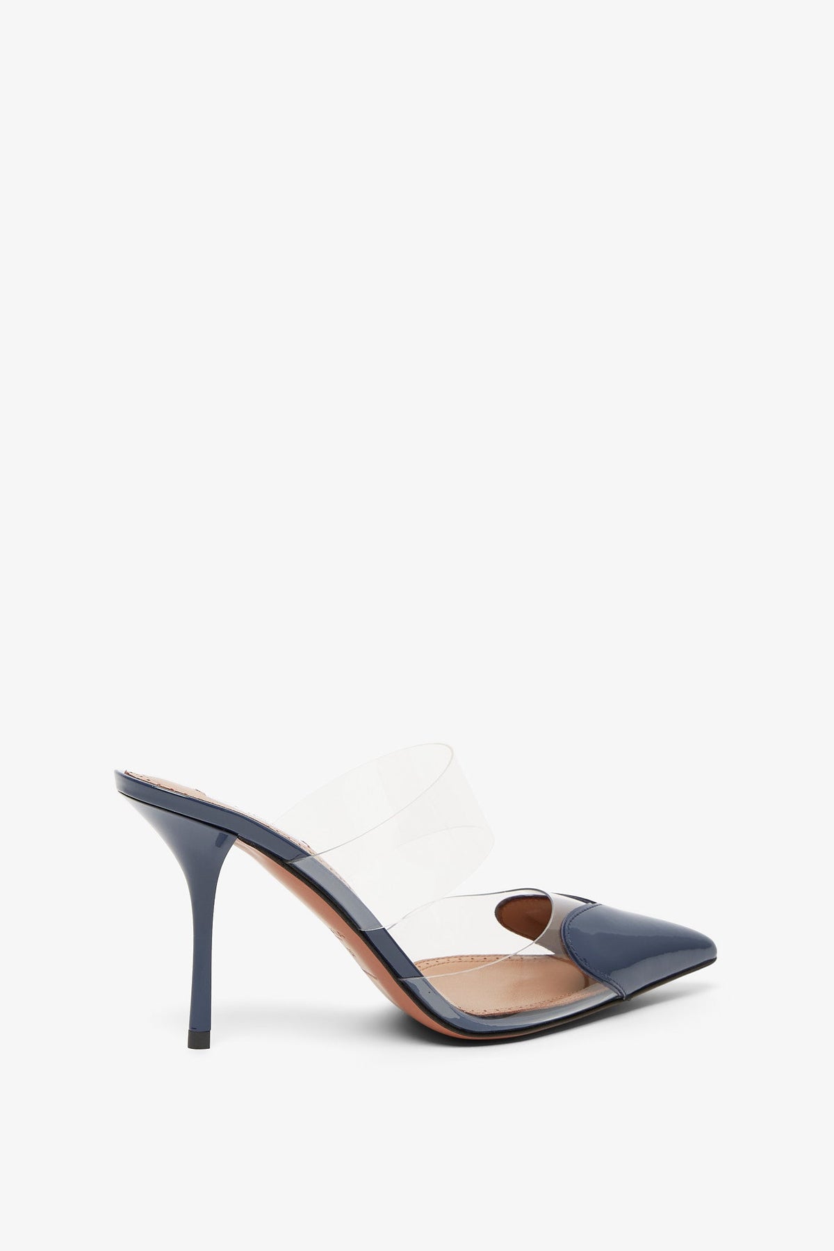 Shop Alaïa Mule Coeur 90 Patent Blue Mules