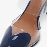 Coeur 90 blue patent mule pumps