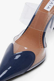 Coeur 90 blue patent mule pumps