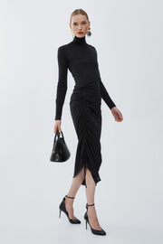 Sheer wool knit draped dress