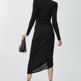 Sheer wool knit draped dress