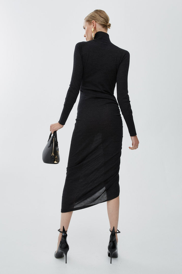 Sheer wool knit draped dress