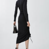 Sheer wool knit draped dress