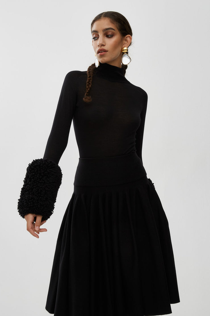 Pleated knit midi skirt