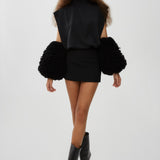 Black faux fur bubble gloves