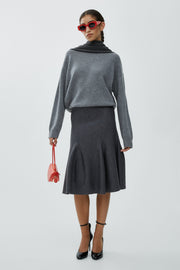 Grey sculptural knit midi skirt