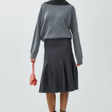 Grey sculptural knit midi skirt