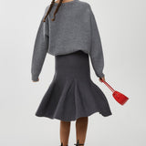 Grey sculptural knit midi skirt