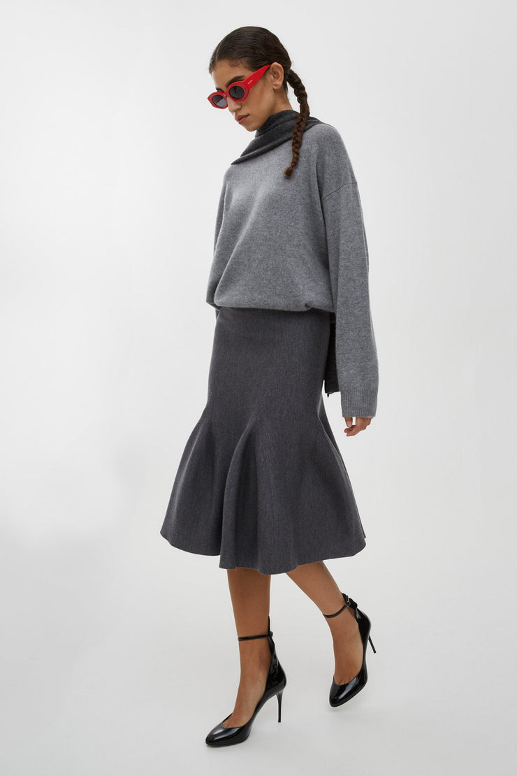 Grey sculptural knit midi skirt