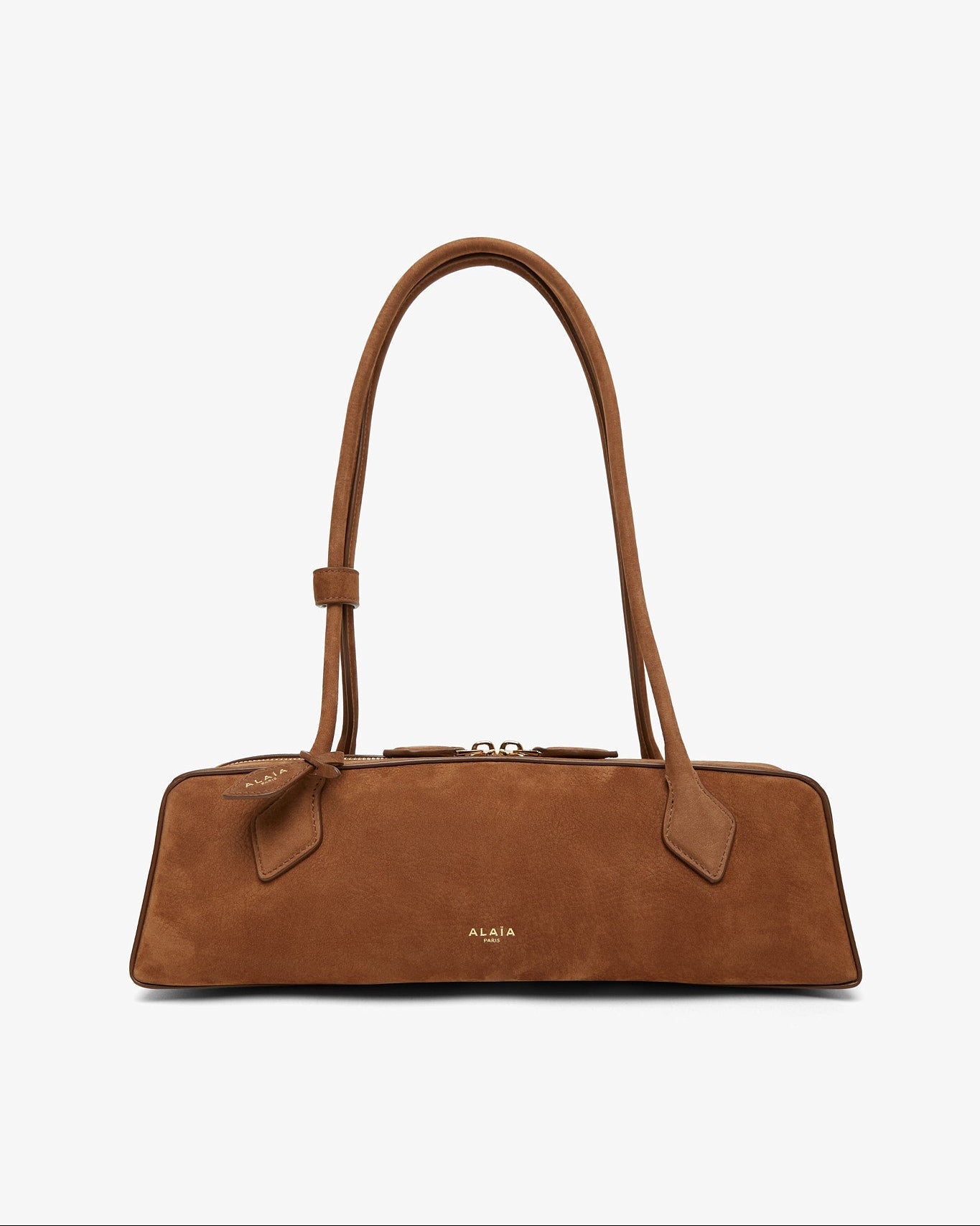 Brown handbag with a visible brand logo on a white background