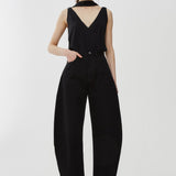 Round black denim pants