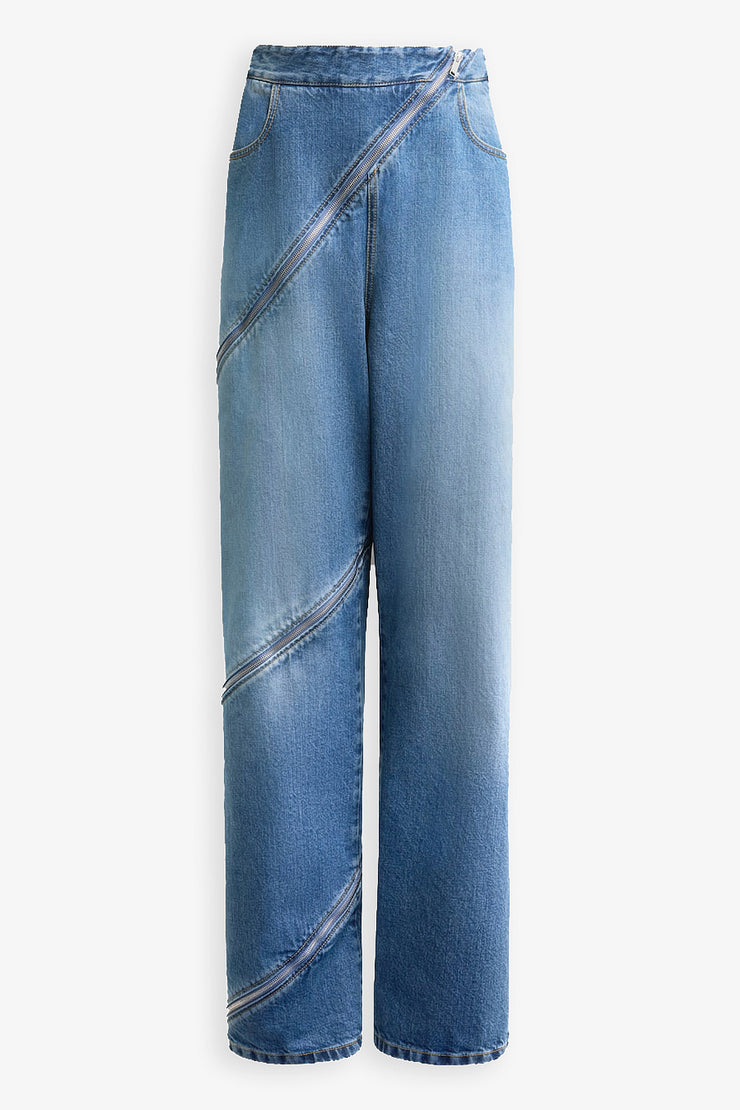 Zip-up wide-leg jeans