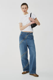 Zip-up wide-leg jeans