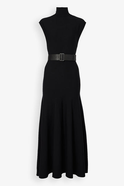 Belted wool maxi dress