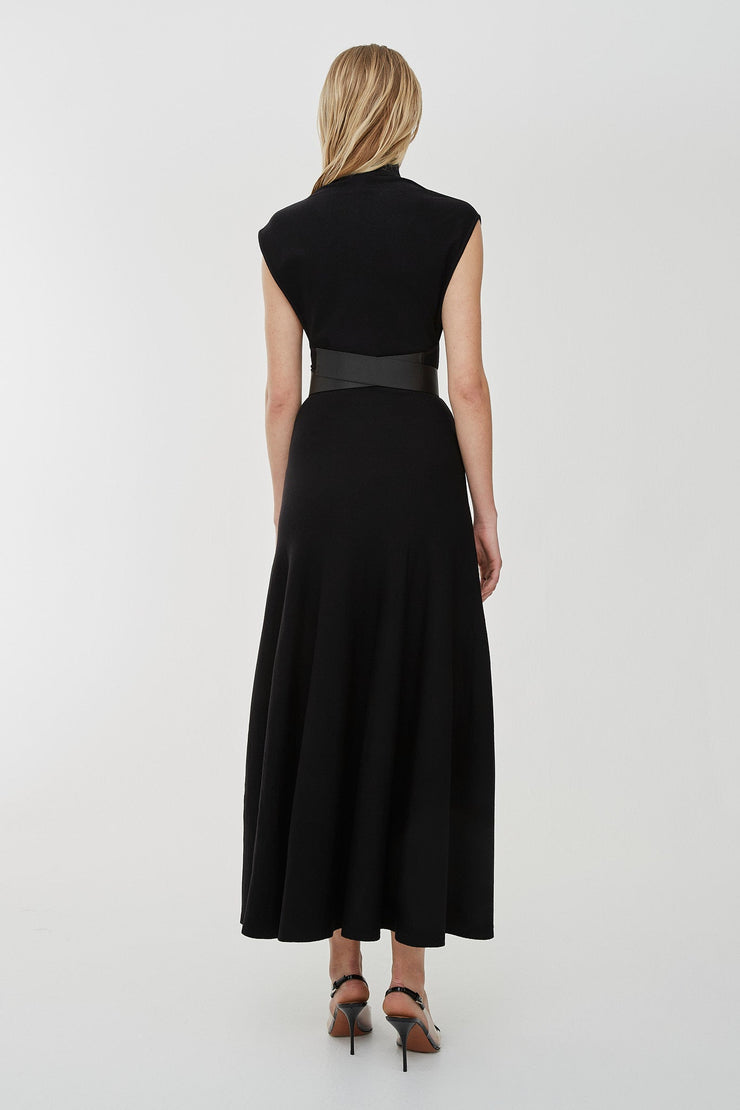 Belted wool maxi dress