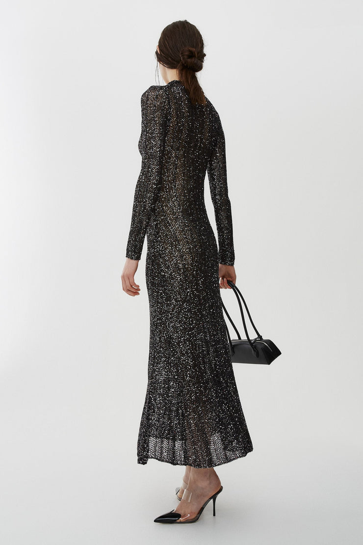 Sequin black and silver long dress