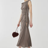 Draped one-shoulder jersey dress