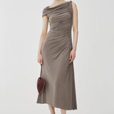 Draped one-shoulder jersey dress