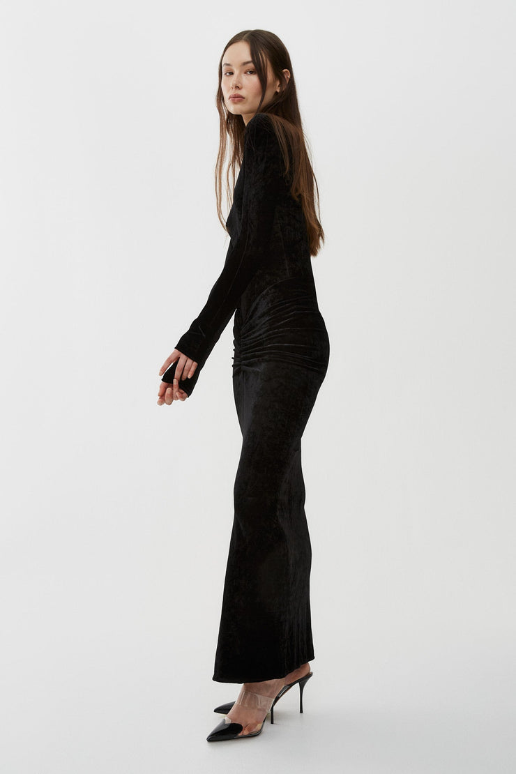 Draped black long dress