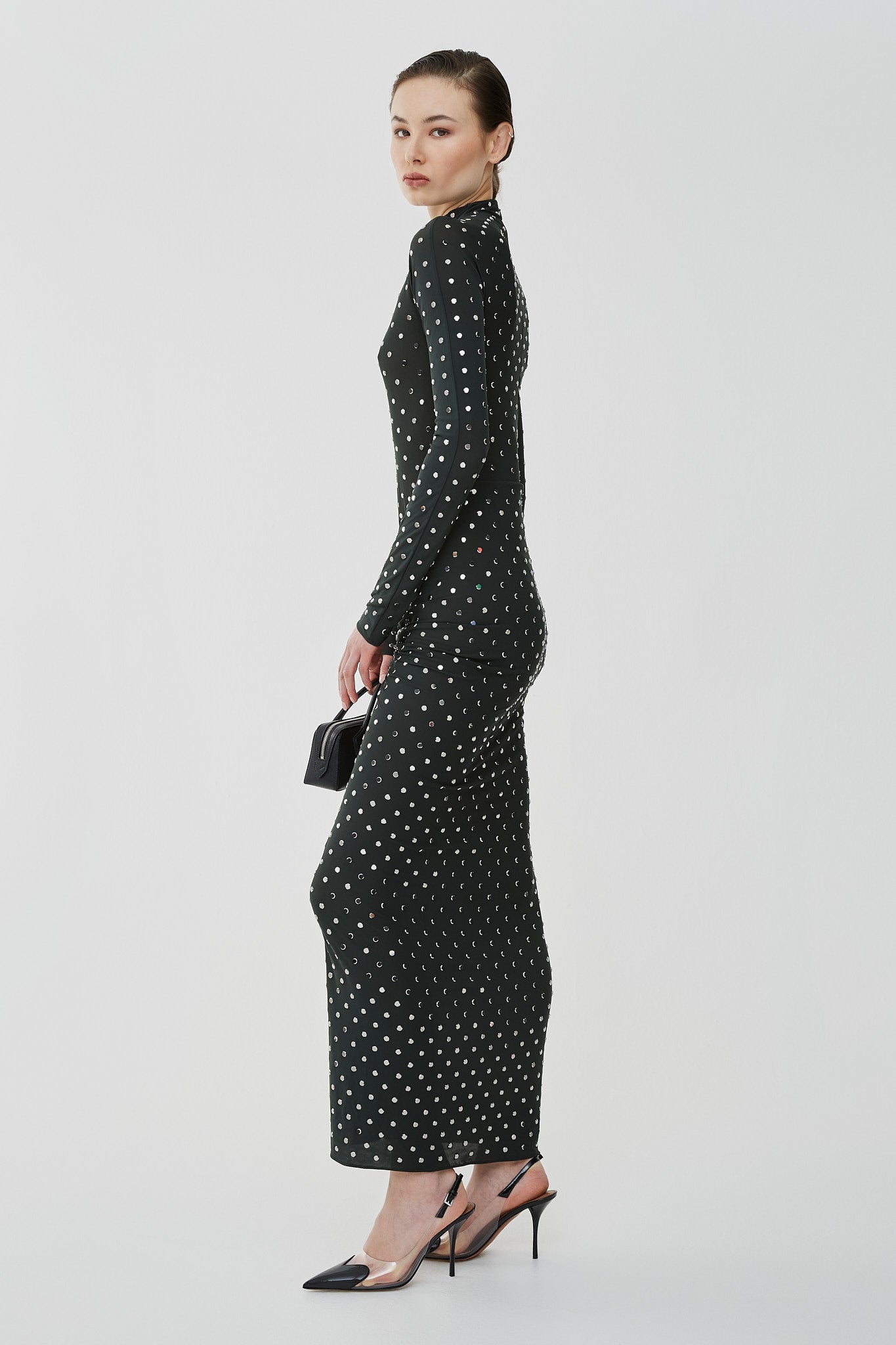 alaia draped dress in rhinestone jersey Alaa AlaA Ivory Draped Jersey Rhinestone-Embellished Long Dress in White