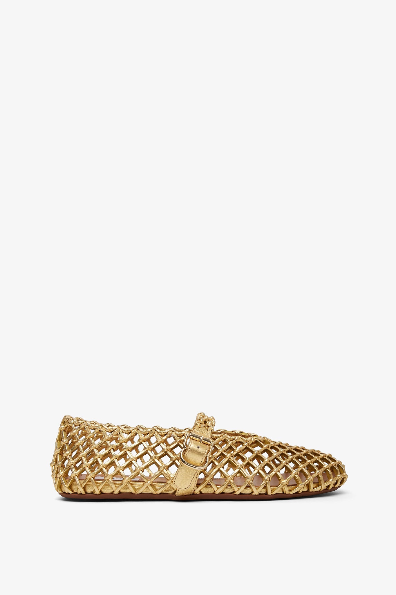 ALAÏA GOLD BALLET FLATS IN LAMINATED FISHNET |ALAÏA US