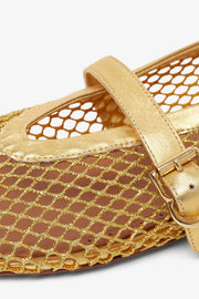 Gold mesh ballet flats