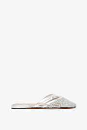 Silver mesh mule flats