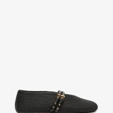 Paper straw black ballet flats