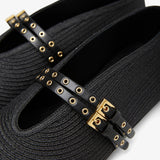 Paper straw black ballet flats