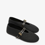 Paper straw black ballet flats
