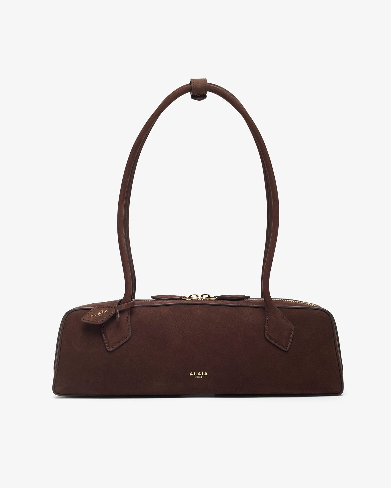 Brown handbag with a visible brand logo on a white background