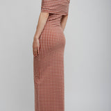 Gingham off-shoulder knit dress