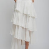 Cotton linen white spiral skirt