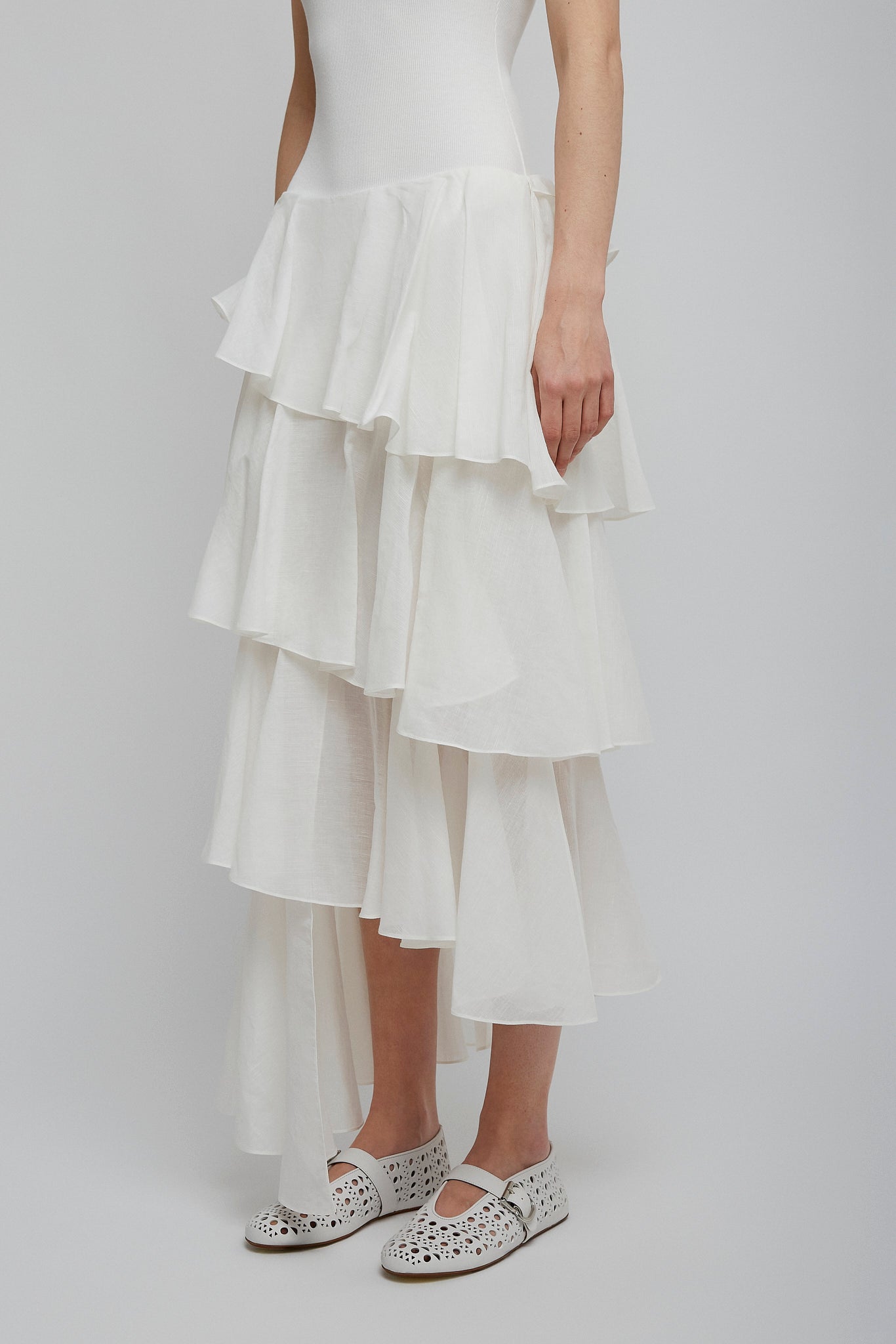 Cotton linen white spiral skirt