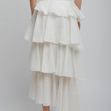 Cotton linen white spiral skirt