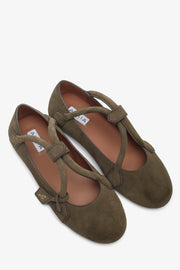 Teckel brown grey suede ballet flats