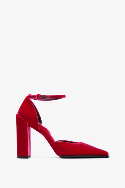 Square 90 fuchsia velvet pumps