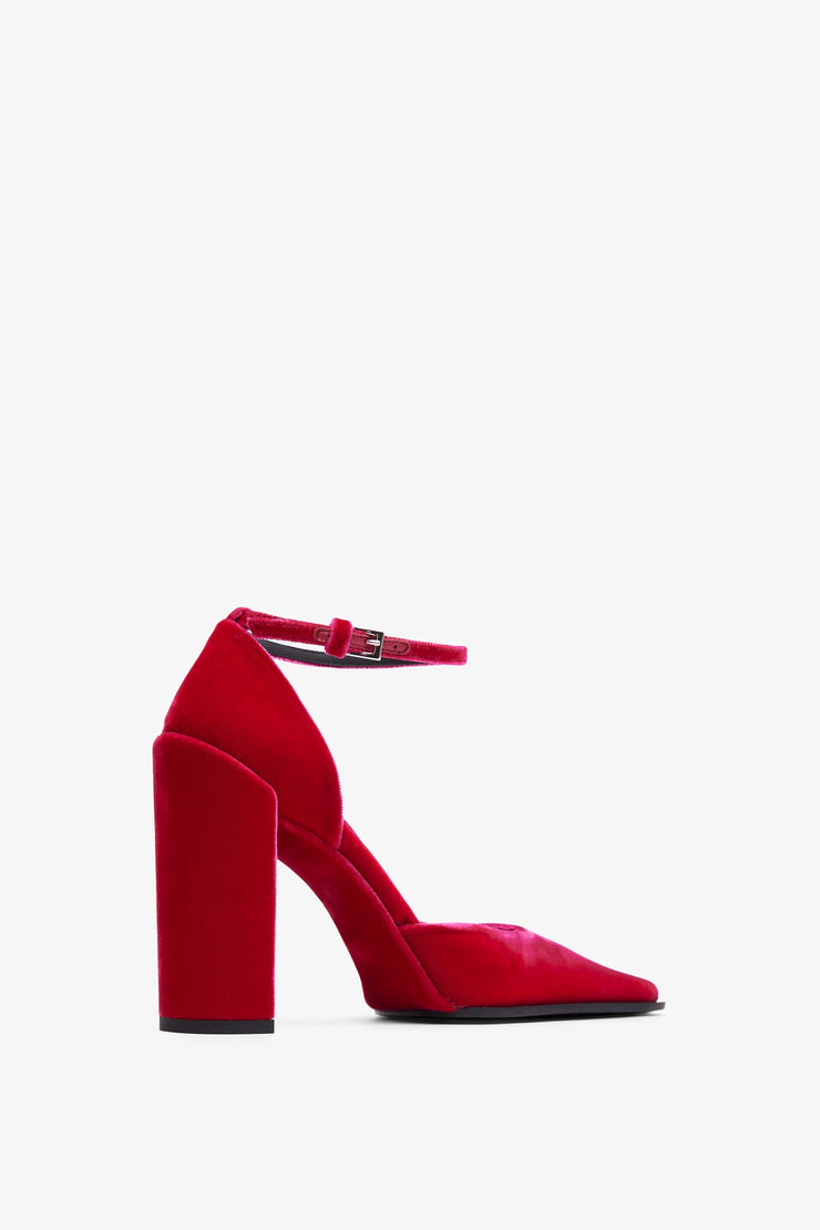 Square 90 fuchsia velvet pumps