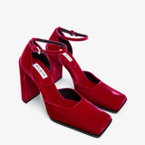 Square 90 fuchsia velvet pumps